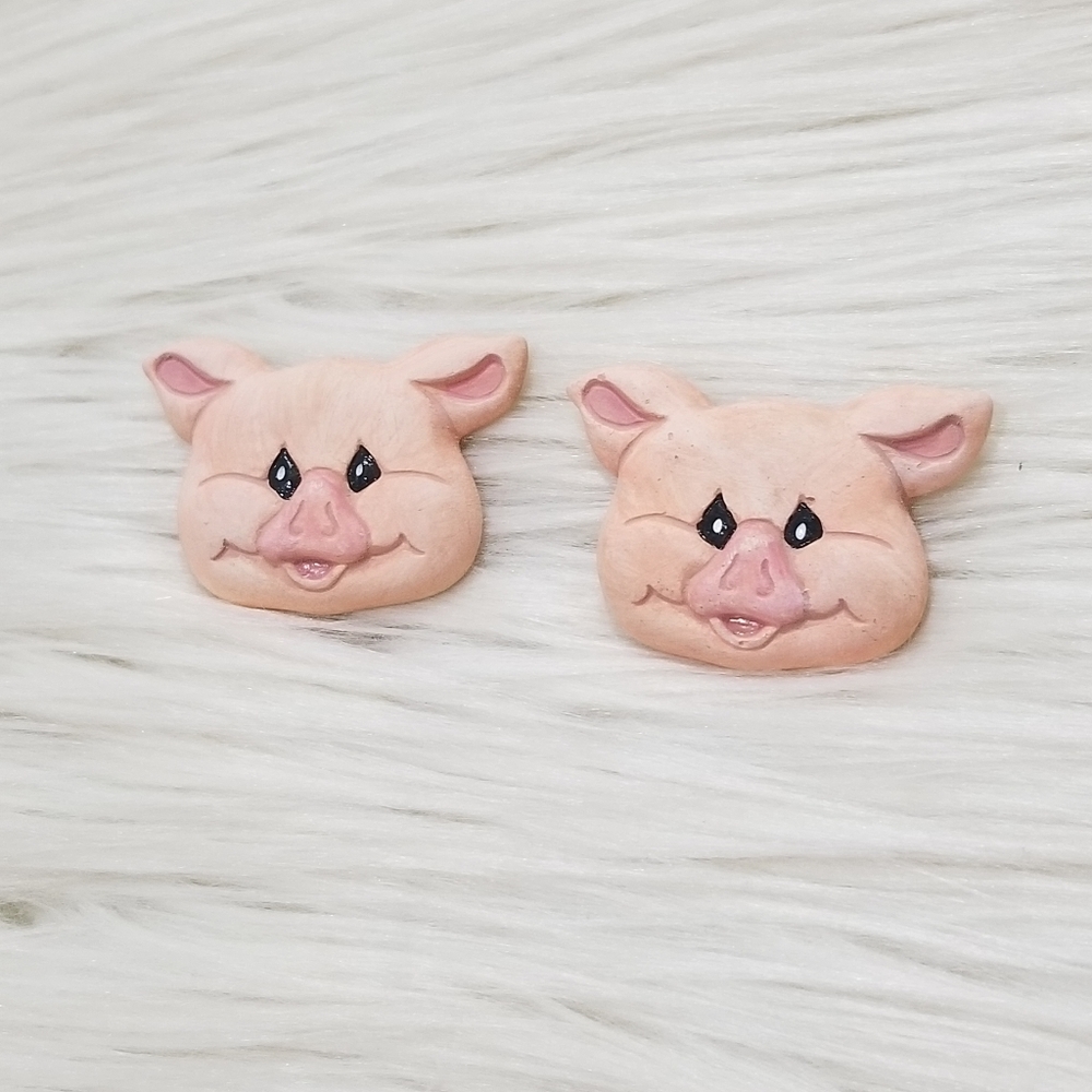 Vintage Statement Ceramic Pig Earrings - image 2